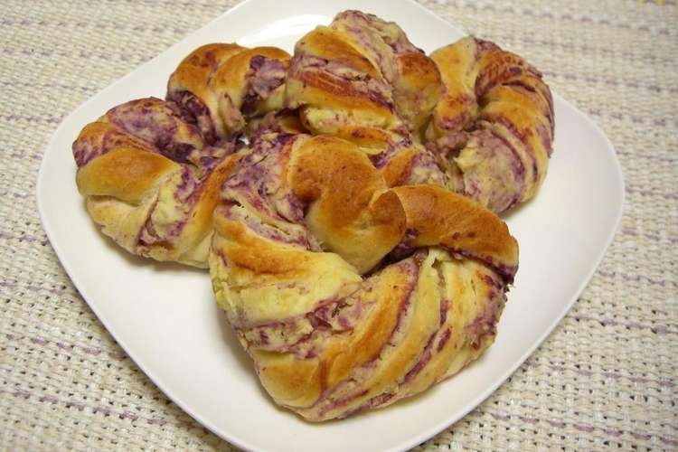 紫いも さつまいも のねじりハートパン レシピ 作り方 By Sora Sora クックパッド