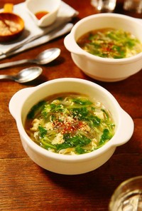 もやしと豆苗の中華風ふわふわ卵スープ