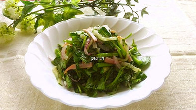 空芯菜とハムのポン酢サラダの写真