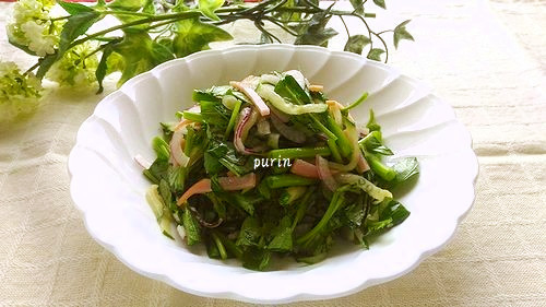 空芯菜とハムのポン酢サラダの画像