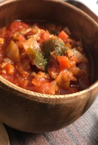トマト缶で温朝食♫食べるスープ