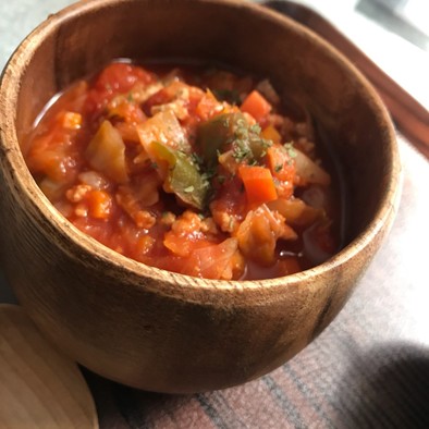 トマト缶で温朝食♫食べるスープの写真