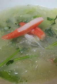 簡単中華・パクチーと胡瓜と春雨のスープ