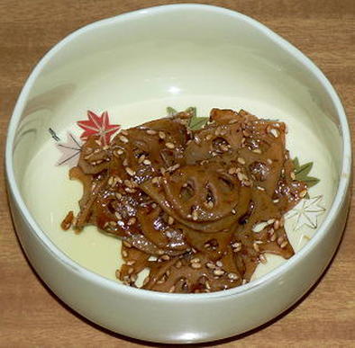 レンコンのきんぴら、黒酢風味の写真