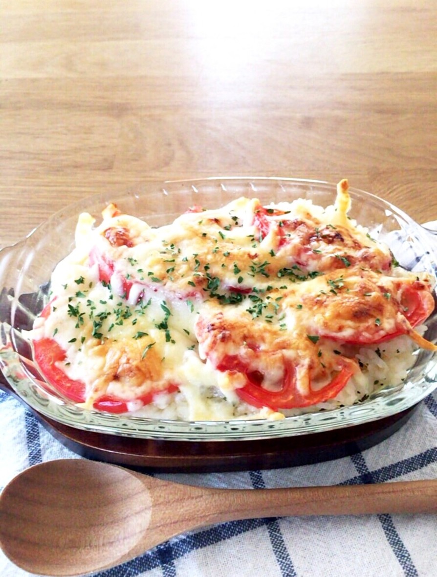 簡単ドリア風♡トマトの焼きチーズリゾットの画像