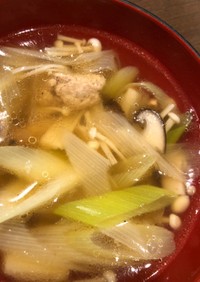 ☆キノコ・ネギ・豚ミンチの中華スープ☆