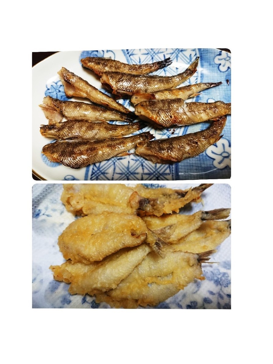 メヒカリの天ぷらと塩焼きの画像