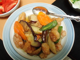 鶏肉と茄子の揚げびたし。