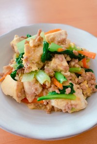 ひき肉と小松菜、豆腐の甘辛とじ(Ü*)۶