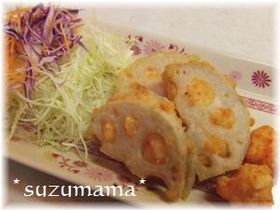 **レンコンのエビはさみ揚げ**