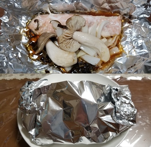 ウラベニホテイシメジと秋鮭のホイル焼きの画像