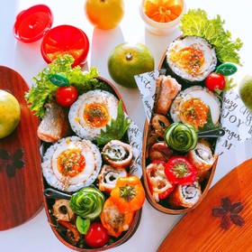 お弁当 朝ごはんに 簡単 味玉海苔巻き