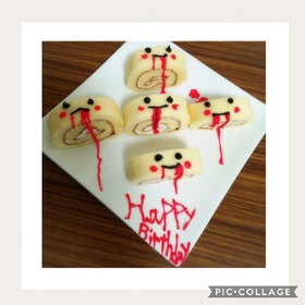 市販ロールケーキ!ハロウィンおばけケーキ