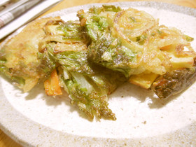 さつまいもとセロリの葉でおいしいかき揚げ
