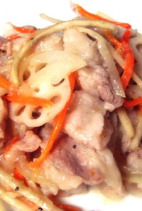 豚バラ肉と４種根野菜の炒め焼き