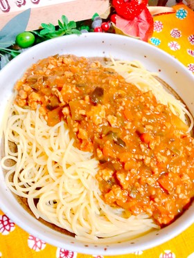 チキンキーマカレーのスパゲティ♪