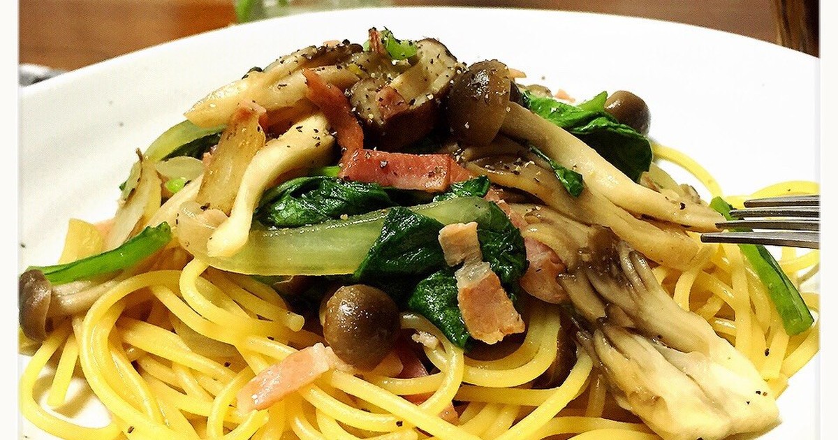 小松菜ときのこの和風なパスタ レシピ 作り方 By 3匹の子ブタｍａｍａ クックパッド 簡単おいしいみんなのレシピが352万品