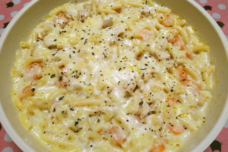 フライパンで鶏肉とエビのマカロニグラタン レシピ 作り方 By あおたまぽんた クックパッド 簡単おいしいみんなのレシピが350万品
