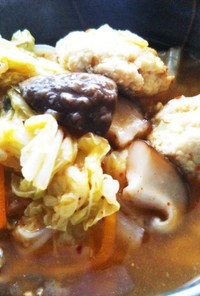 鳥挽肉と豆腐　③キムチスープ