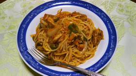 ワンポット☆鯖缶でトマトソースパスタ