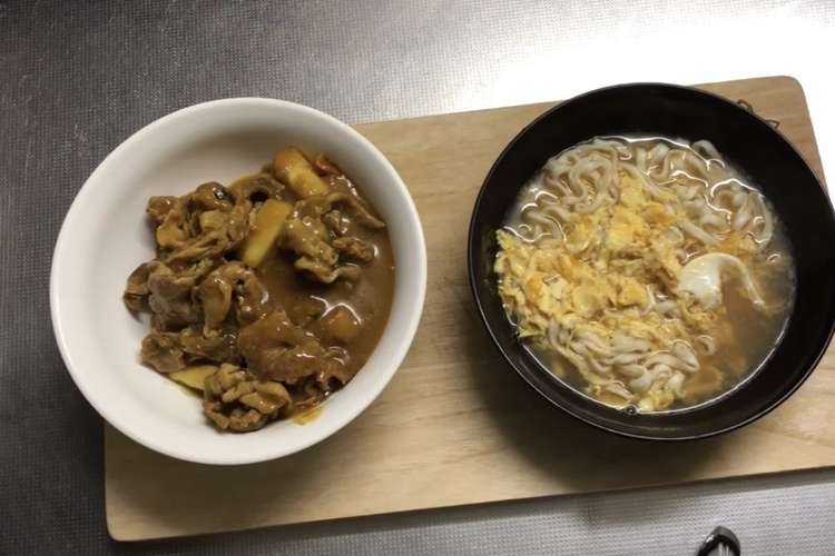 アレンジどん兵衛 カレー丼と卵とじうどん レシピ 作り方 By じぱんぐ丸 クックパッド