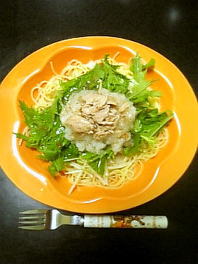 ツナと水菜の梅ドレッシングパスタ♪