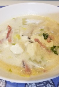 白菜ベーコンエリンギの豆乳スープ
