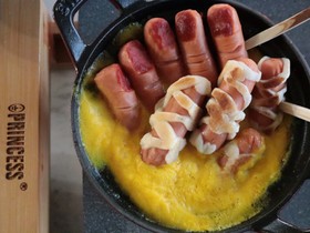 指ウインナーとミイラでカボチャフォンデュ
