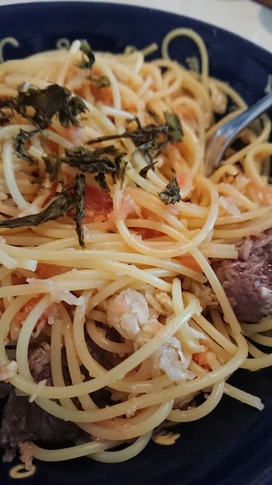 酢キャベツと牛肉のタラコスパゲッティの写真