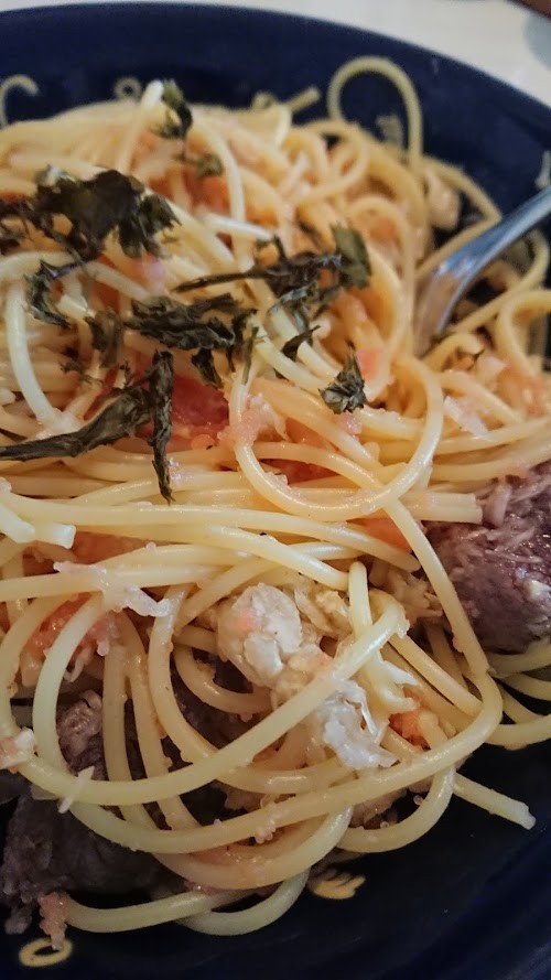 酢キャベツと牛肉のタラコスパゲッティの画像