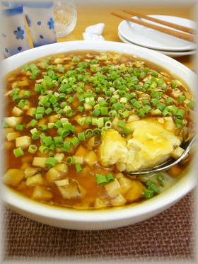 レンジで♪ふんわり卵のきのこ甘酢あんかけ