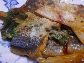 さんまとセロリ♪白ワイン&ケチャップ煮