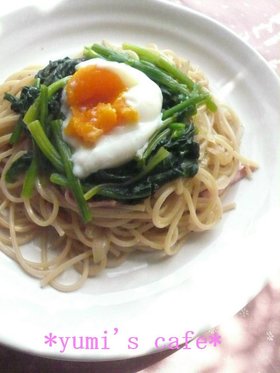 ♡ほうれん草の巣ごもりスパゲッティー♡