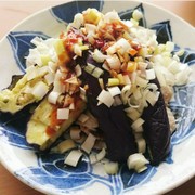 甘辛ダレで食べる茄子と豚肉のしゃぶしゃぶの写真