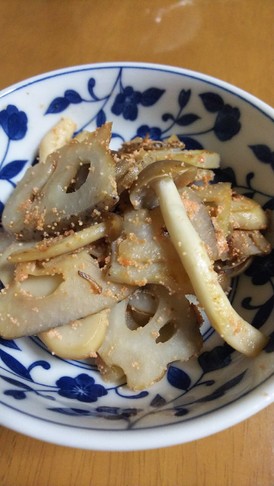 レンコンとキノコの明太炒め