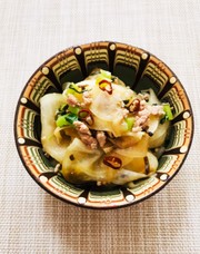 大根と豚肉のピリ辛塩こんぶ炒めの写真