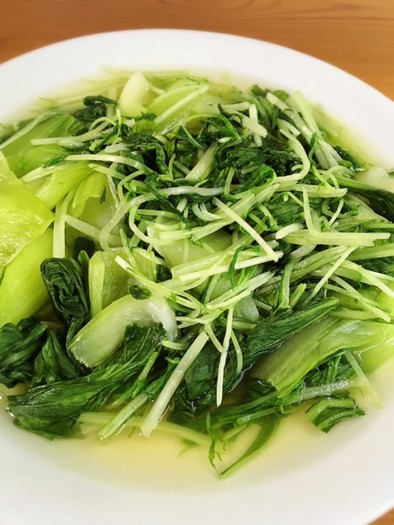 青梗菜と水菜の白だし蒸しの写真