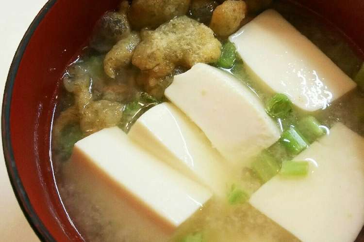 豆腐 大根の葉 天かす 揚げ玉 の味噌汁 レシピ 作り方 By Msgnb1 クックパッド