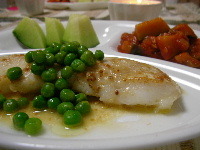 白身魚のグリーンピースソースの画像