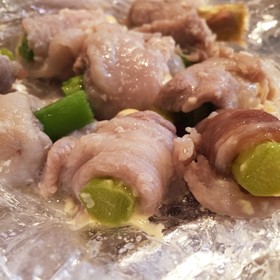 レンジで♡豚肉のアスパラ巻き❁*+