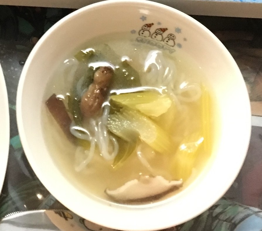 豚の煮汁とセロリの糸こんにゃくスープの画像