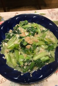 チンゲン菜(青菜)とカニ缶の卵白炒め