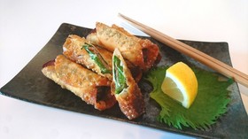 餃子の皮でミートローフと大葉揚げ