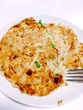 もやしと豆腐と長ネギのお好み焼き