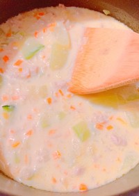 【時短】豚肉と冬瓜の豆乳味噌煮込みスープ