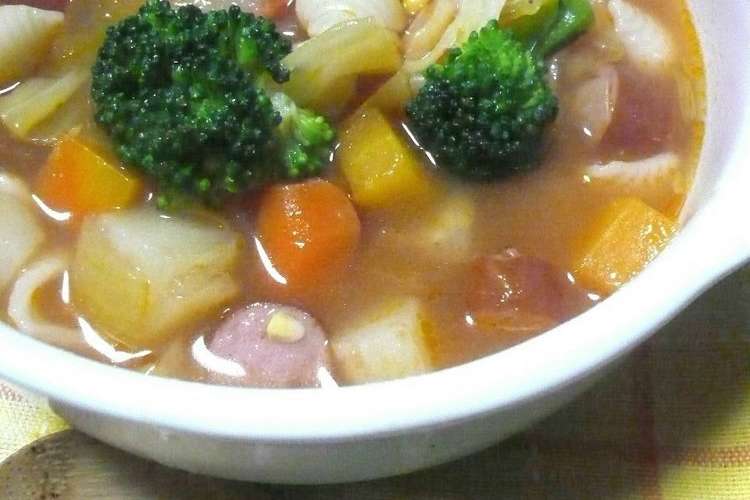 ケチャップで 簡単ミネストローネ風スープ レシピ 作り方 By ゆみ ｓカフェ クックパッド 簡単おいしいみんなのレシピが352万品
