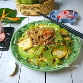 お蕎麦とゴーヤで✿ソバミンチャンプルー