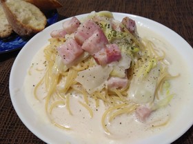 シンプル!白菜とベーコンのクリームパスタ