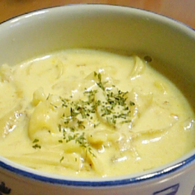 残り物カレーでミルクカレーパスタスープ