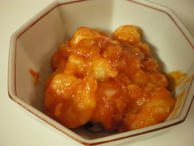 あらごしでエビチリ
